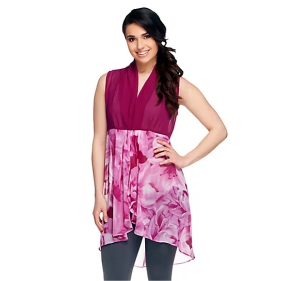 George Simonton Draped Printed Chiffon Duster Vest, NWT 2X Grey A253680 - Picture 2 of 13